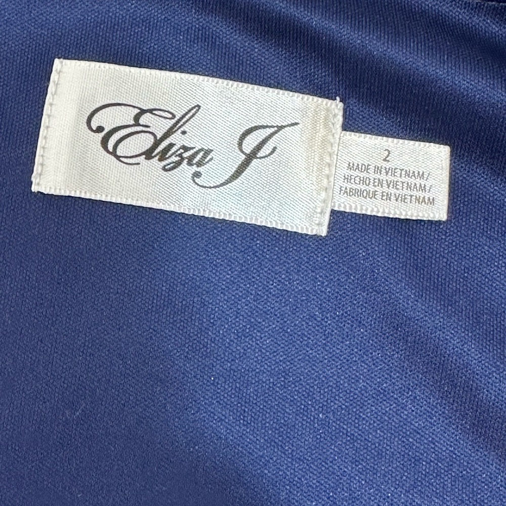 NWT NEW Eliza J Women’s Dress Size 2 Navy Floral Pattern Faux Wrap 3/4 Sleeves - Picture 12 of 15